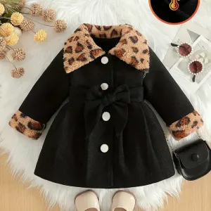 Manteau à col en peluche imprimé léopard chic pour petites filles