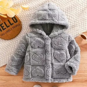 Veste à capuche en peluche pour bébé garçon avec motif cœur
