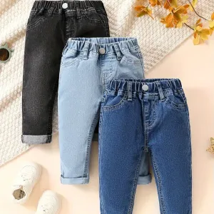 Jean décontracté bleu clair bleu moyen noir trois pièces pour bébé garçon