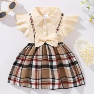 Robe décontractée à carreaux avec nœud papillon