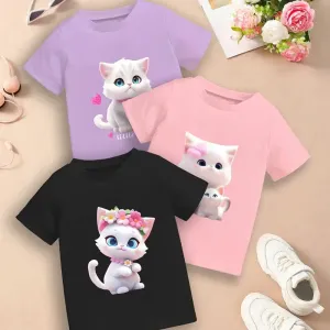 Lot de 3 T-shirts imprimés chat pour filles