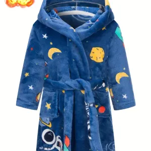Peignoir à capuche en flanelle épaisse pour garçon