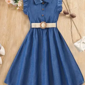 robe-decontractee-sans-manches-a-volants-en-imitation-denim-pour-fille