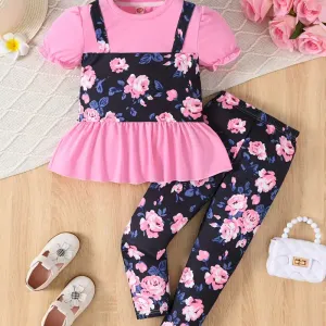 Ensemble de 2 pièces pour filles avec imprimé floral et motif floral