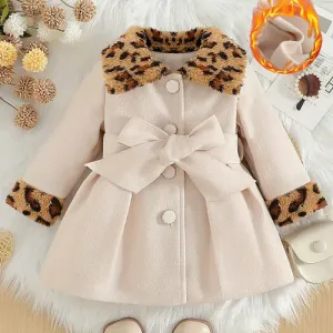 Manteau à col en peluche imprimé léopard chic