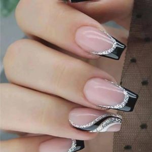 24 Faux ongles décoratifs carrés de ballet, 1 lime à ongles et 1 morceau de ruban adhésif