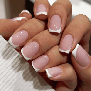 Améliorez votre Look avec 24 faux ongles courts carrés blancs de Style français qui conviennent aux femmes et aux filles, pointe française à pression