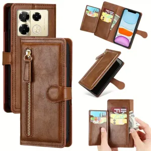 Étui portefeuille à rabat zippé en similicuir de luxe pour Infinix Note 40 Pro 4G