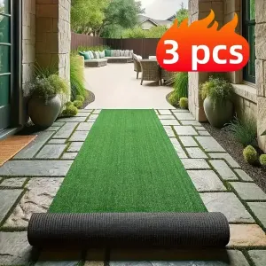 Lot de 3 grands rouleaux de gazon artificiel de luxe résistant aux UV, longueur totale 300 cm x 50 cm