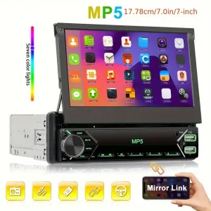 Autoradio 1 DIN 7 pouces HD avec écran tactile rétractable, lecteur MP5
