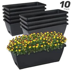 Lot de 10 pots de fleurs rectangulaires extra-larges en résine avec trous de drainage