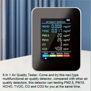 Moniteur de qualité de l'air 6 en 1 haut de gamme - Détecteur précis de CO2