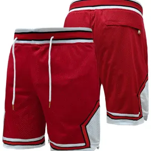 Short de basket-ball rouge, blanc et noir pour homme