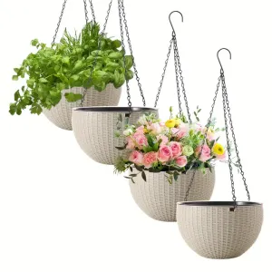 Lot de 4 paniers suspendus doubles, jardinières en plastique
