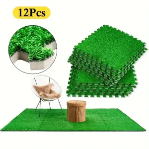 Lot de 12 ou 24 dalles de gazon synthétique emboîtables de qualité supérieure