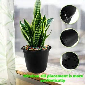 Lot de 100 pots de semis en plastique noir avec trous de drainage