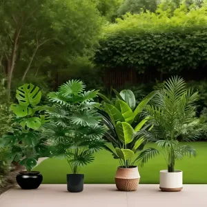 Lot de 4 arbres artificiels, décoration de forêt tropicale à larges feuilles