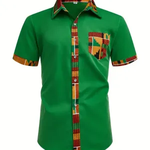 chemisehommeamanchescourtesetcolcarreimprimeethnique