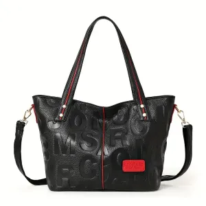 Sac fourre-tout en cuir véritable pour femme - Motif géométrique
