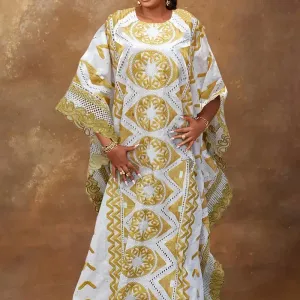 grandestailleseleganterobeboubouafricainedoreeetblanchepourfemme