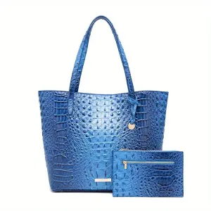 Lot de 2 sacs fourre-tout grande capacité à motif crocodile avec pochette