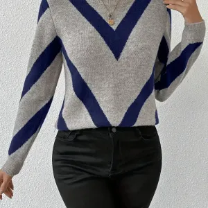 pullelegantenmailleacolvetblocsdecouleurspourfemme
