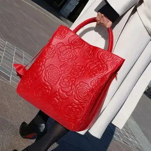 Élégant sac à main rouge en cuir véritable pour femme