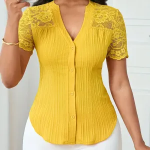 chemisiersexyetelegantpourfemmejaunemoutarde
