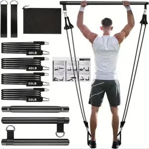 Ensemble de 8 barres de Pilates avec 4 bandes de résistance (63,5 kg)