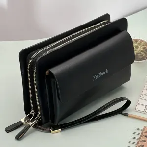 Pochette vintage élégante pour homme avec double fermeture éclair