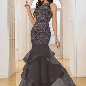 robedesoireeeleganteenmailleadosouvertetsequins