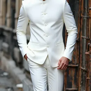 blazerelegantblancacolmontantetboutonnagesimplepourhomme