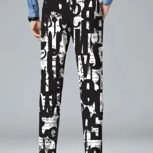 pantalondecostumeelegantaimprimeabstraitnoiretblancpourhomme