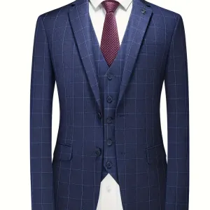 costumetroispieceselegantpourhommeavecundesignacarreauxbleuselegant