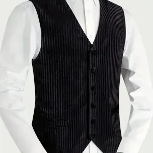 giletnoirunipourhommecolstylefracluxueuxavecfermetureboutonnee