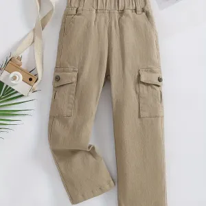 pantaloncargodecontractepourgarconavectailleelastiqueetpochesmultiples