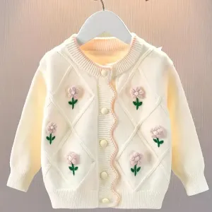 cardiganentricotpourbebevestedhiverblancheaveccolafleursroses