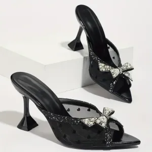 sandaleselegantesnoiresatalonsaiguillespourfemmeavecnoeudscintillant