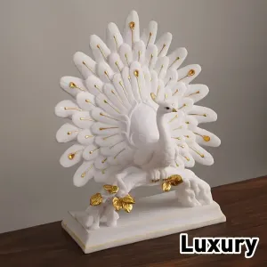 elegantefigurinedepaoneneventailsculpturedecorativeenresine