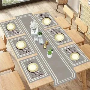 Ensemble de 5 ou 7 pièces, thème gris avec cadre géométrique blanc