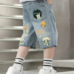 shortenfauxdenimbleuclairpourgarconimprimedepersonnagesdedessinsanimes