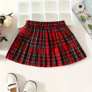 Jupe plissée à carreaux style preppy chic et décontracté pour fille