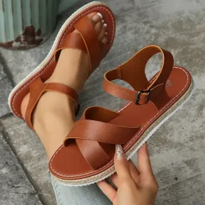 sandalesplatesaenfilerpourfemmetigeensimilicuirmarron