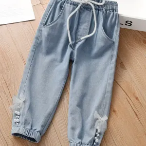 Pantalon de jogging en denim décontracté pour filles avec détails perlés