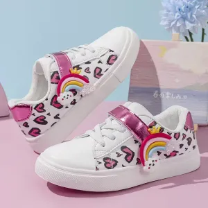 Baskets basses décontractées pour filles, motif cœurs et arc-en-ciel