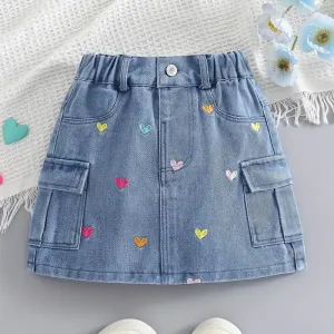 Jupe en faux jean pour fille avec motif cœur