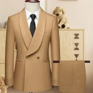 costumedeuxpiecespourhommeentissugaufrecamelvestecroiseepantalon