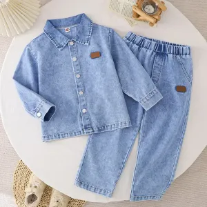 ensemblechemiseetpantalonenfauxdenimbleuclairdelave