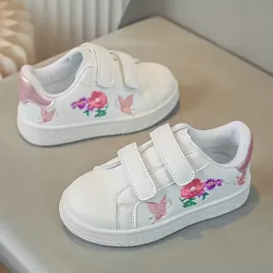 Baskets basses décontractées pour filles, ornées de fleurs et de papillons