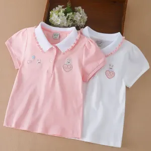 Lot de deux polos élégants pour filles, style preppy, manches courtes